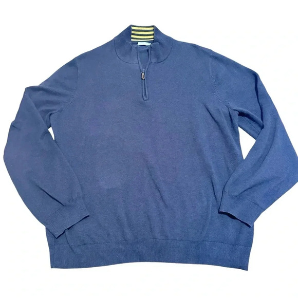 J McLaughlin Men's Navy Blue 1/4 Zip Mock Neck Cotton Pullover TATE Sweater XL - Picture 2 of 14